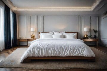 Explore the concept of a sanctuary within a bedroom, where the white folded duvet promotes relaxation