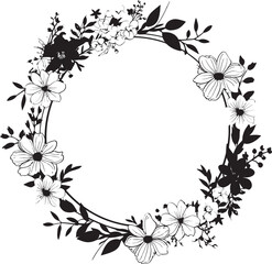 Ornate Flowered Edge Black Icon Blossom Encased Perimeter Vector Frame Icon