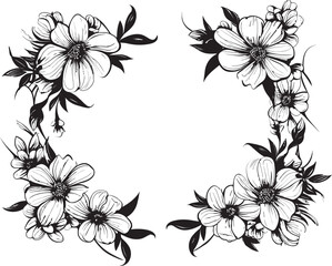 Elegant Ebony Floral Border Vector Icon Intricate Petal Enclosure Black Frame Design