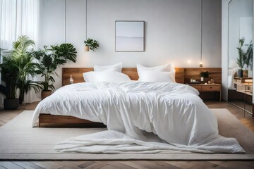 Explore the concept of a blank canvas with the white bed background, accentuated by the presence of the folded duvet