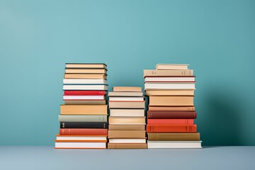 Serene Arrangement of Books, single colored background, clarity, education