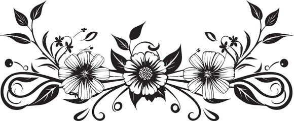 Whimsical Botanical Encasement Vector Emblem Majestic Midnight Petal Perimeter Black Border Design