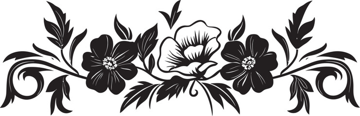 Dynamic Noir Blossom Embrace Black Frame Design Chic Ebony Floral Borderline Vector Emblem