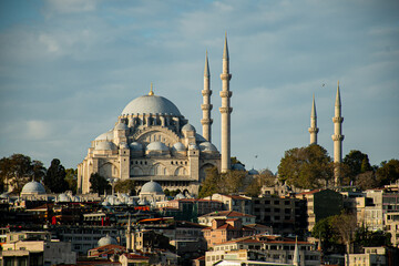 Fototapeta na wymiar lanscape view of the city istanbul bridge, bosphorus, ships, mosque