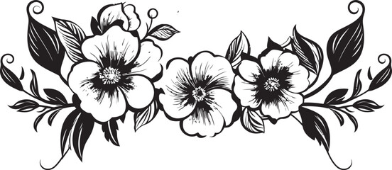 Elegant Midnight Bloom Enclosure Vector Frame Petal Patterned Boundary Black Floral Design Icon