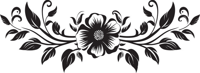 Intricate Midnight Blossom Enclosure Black Icon Whimsical Botanical Framework Vector Emblem