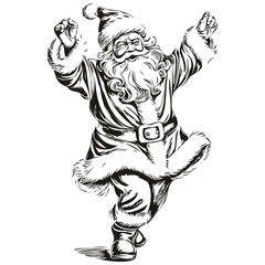 Obraz premium Santa Claus Hand-Drawn Cartoon Sketch Festive Christmas Illustration, Detailed Vintage Style, black white isolated Vector ink outlines template for greeting card, poster, invitation, logo