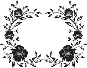 Elegant Ebony Floral Embrace Vector Icon Stylish Dark Petal Boundary Black Vector Emblem