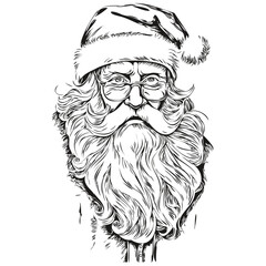 Santa Claus Hand-Drawn Line Art Detailed Sketch, Classic Father Christmas Illustration, black white isolated Vector ink outlines template for greeting card, poster, logo
