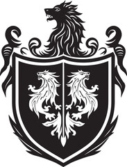 Heraldic Shield Silhouette Vector Design Regal Lion Rampant Black Vector Emblem