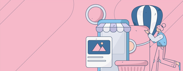 Festive Shopping E-Commerce Online Shopping People Flat Vector Concept Operation Hand Drawn Illustration
