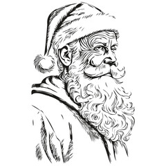 Santa Claus Poster Sketch Vector Illustration, Detailed Display Art for Festive Themes, black white isolated Vector ink outlines template for greeting card, poster, invitation, logo