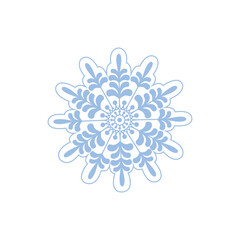 Snowflake. Beautiful snowflake in cartoon style. A white snowflake on a white background. Winter Christmas illustration. Vector