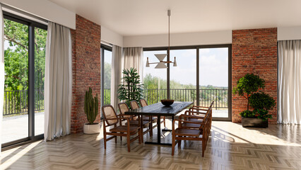 Large luxury modern bright interiors Living room mockup illustration 3D rendering computer digitally generated image