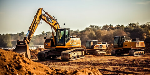 Group of excavator working on a construction site
