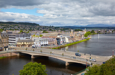 Naklejka premium The Ness bridge over the Ness river. Inverness. Scotland. United Kingdom