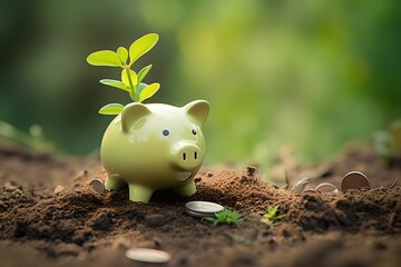 Sustainable Growth from Piggy Bank, green sprout, financial concept, financial concept, eco-friendly investment