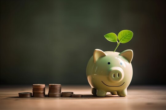Sustainable Growth from Piggy Bank, green sprout, financial concept, financial concept, eco-friendly investment
