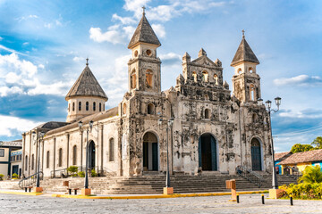 View of the Guadalupe church in Granada, Nicaragua. Nicaraguan travel and tourism concept - obrazy, fototapety, plakaty