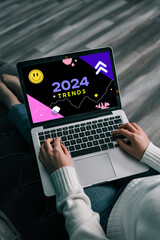 2023 year trends in laptop screen. New year trends in design, business, marketing