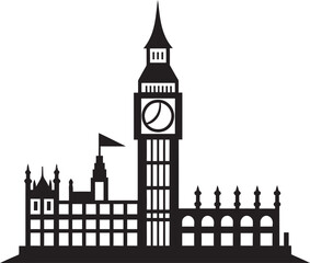 Obraz premium Cityscape Silhouette Black Vector Design London Eye Profile Vector Black Icon