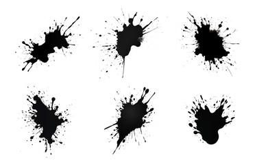 Set of black abstract figure. Ink spots on a transparent background