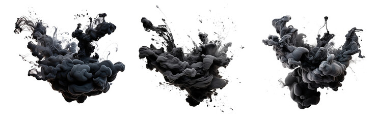 Set of black ink explosion, cut out - stock png.	