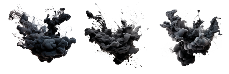 Set of black ink explosion, cut out - stock png.	
