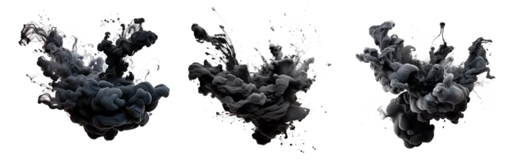 Fotobehang Set of black ink explosion on a transparent background © Volodymyr