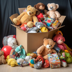 Box with donated toys.
