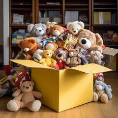 Box with donated toys.
