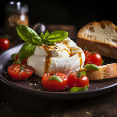 Burrata cheese with tomatoes.