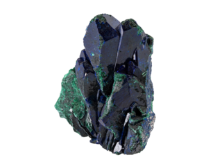 Azurite crystals with Malachite isolated on transparent background