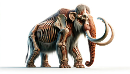 Wild prehistoric woolly mammoth figure anatomycal in white background. Illustration of Mammoth represented with bones skin and muscle. Generative AI - obrazy, fototapety, plakaty
