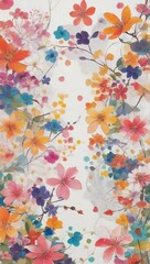 Abstract art and bright flowers on a white background. Japanese geometric shapes.