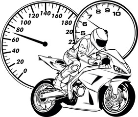 Super bike rider in outline icon vector illustration.