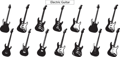 Set of Electric guitar silhouette isolated on white background