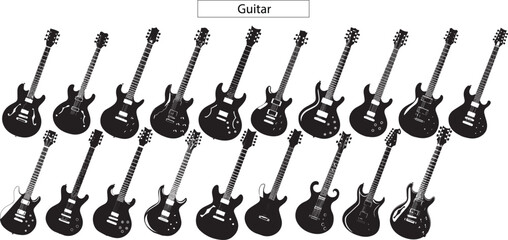 set of guitar silhouette isolated on white background