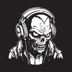 Zombie DJ Beatmaker Vector Design Zombie Spin Beats Vector Icon