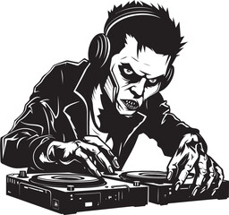 Zombie Vinyl Thriller Vector Design Zombie DJ Spectral Beats Vector Icon