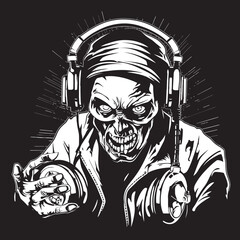Zombie Spin Symphony Vector Design Zombie DJ Echoes Vector Icon