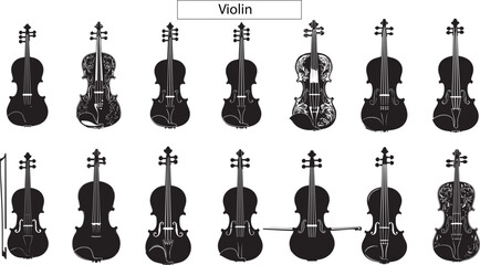 set of violins musical instruments - obrazy, fototapety, plakaty