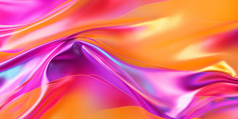 Obraz premium Holographic iridescent foil texture. Pink, deep orange and bright yellow pastel and gradient colors. Modern and futuristic design, feeling of luxury and sophistication.