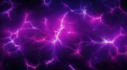A dynamic array of purple geometric shapes illuminated by electrifying lightning.