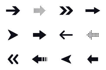Arrows black icon set. Collection of vector arrows. Set different arrows or web design. Cursor. Modern simple arrows. Vector illustration