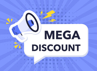 Banner announcing mega discount with price reduction. Mega discount label with limited time offer. Marketing deal sale tag giving super offer. Promo banner for retail or online shop discount. Vector