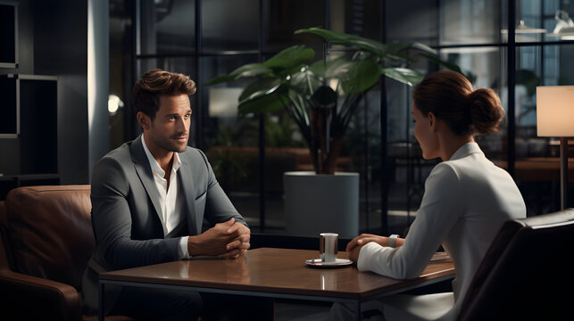 The Human Resources Department is interviewing candidates for the desired position, Discussing previous job experiences with the interviewer, for the company because want the job.