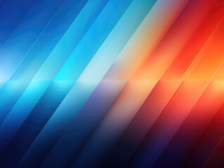 Shiny geometric stripes fading from warm red to cool blue with a glowing edge. - obrazy, fototapety, plakaty