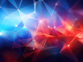 Shiny geometric blocks fading from warm red to cool blue with a glowing edge.