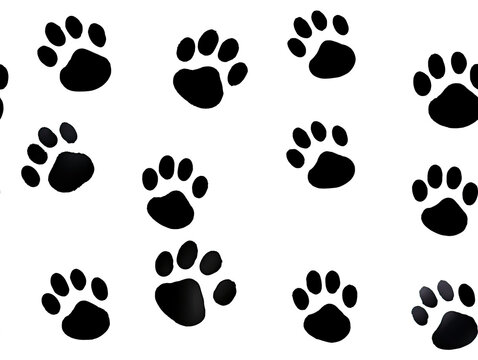 Seamless illustration of dog paw prints on a white background.